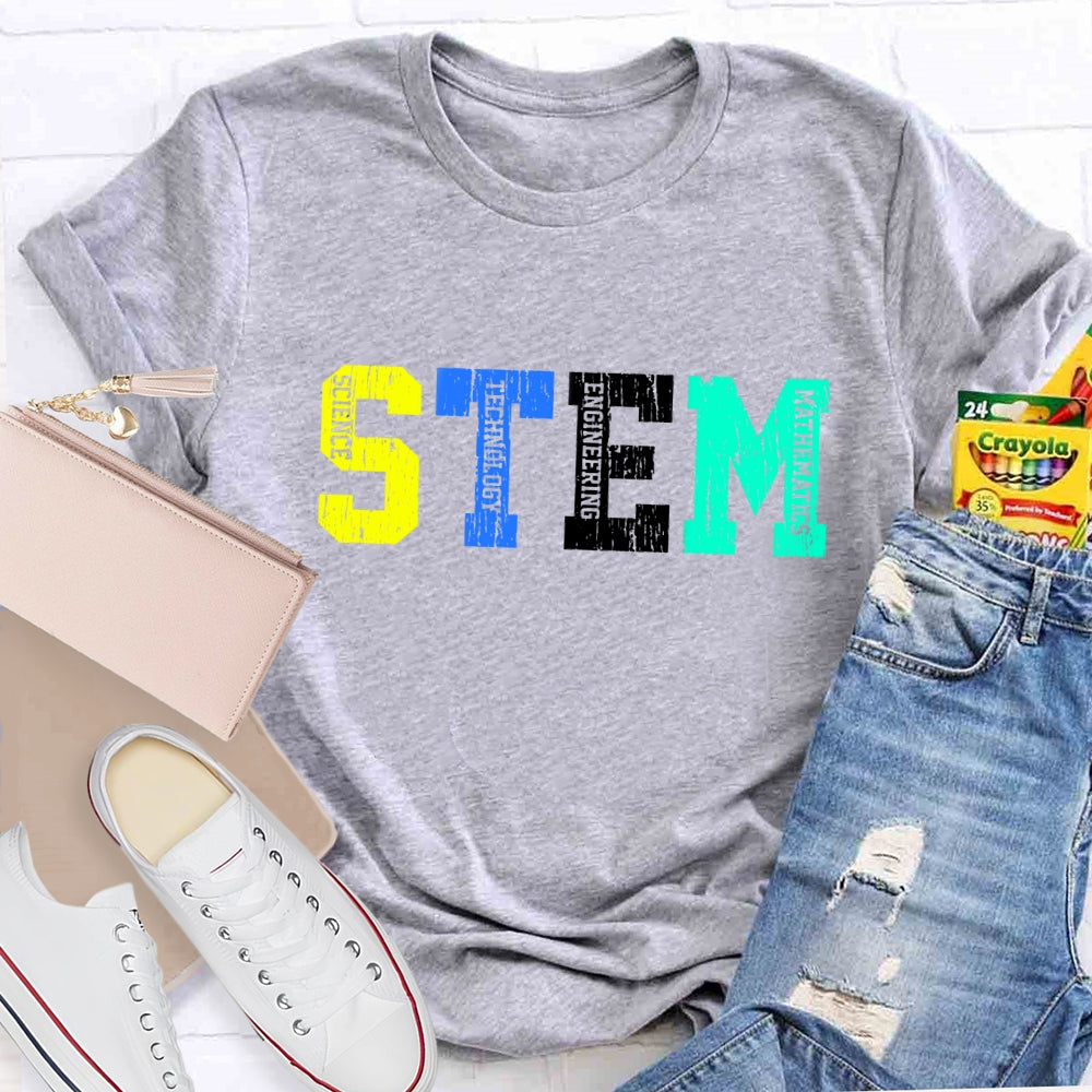 Colorful STEM Letter Science Technology Engineering  Math T-Shirt