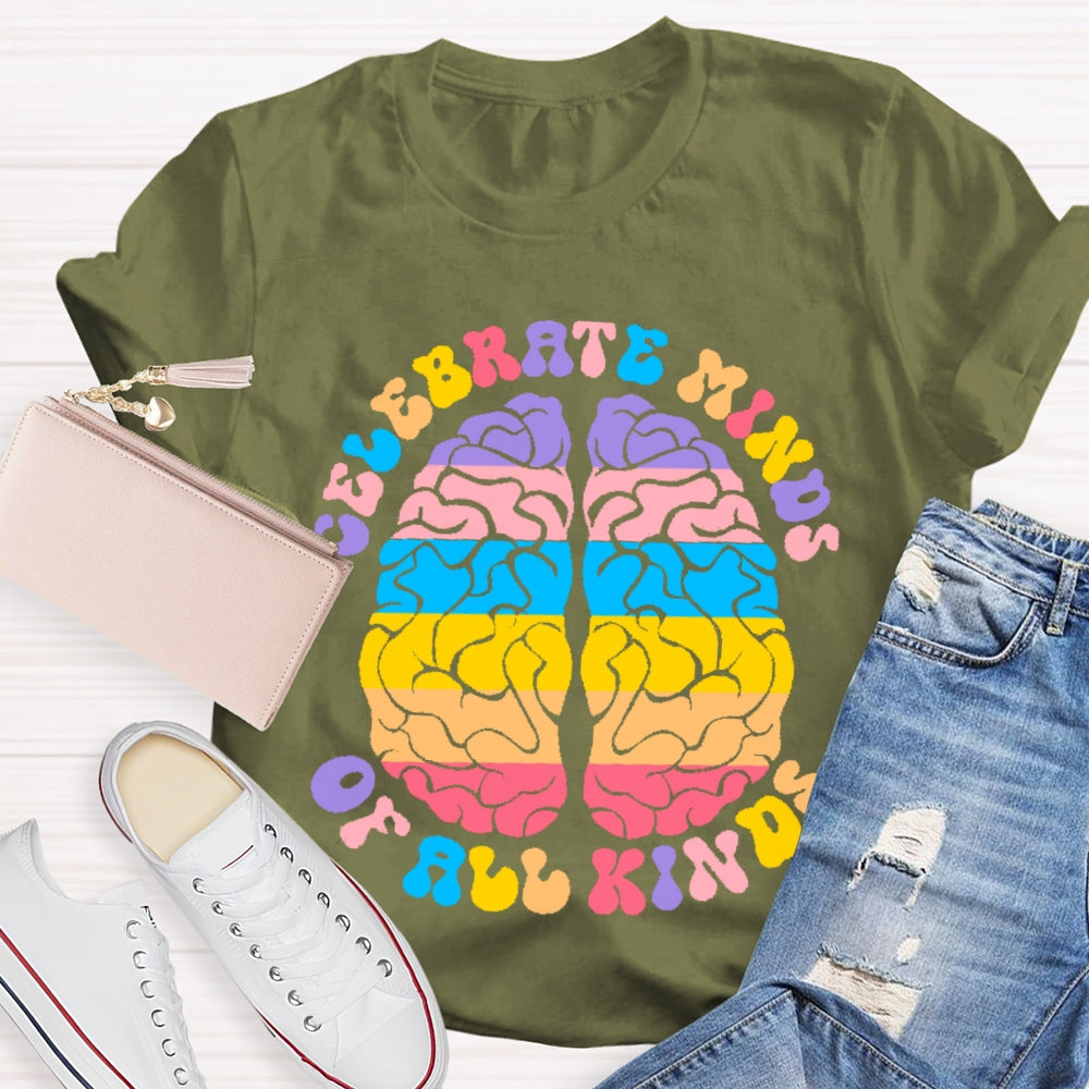 Celebrate Minds Of All Kinds Color Brain T-shirt