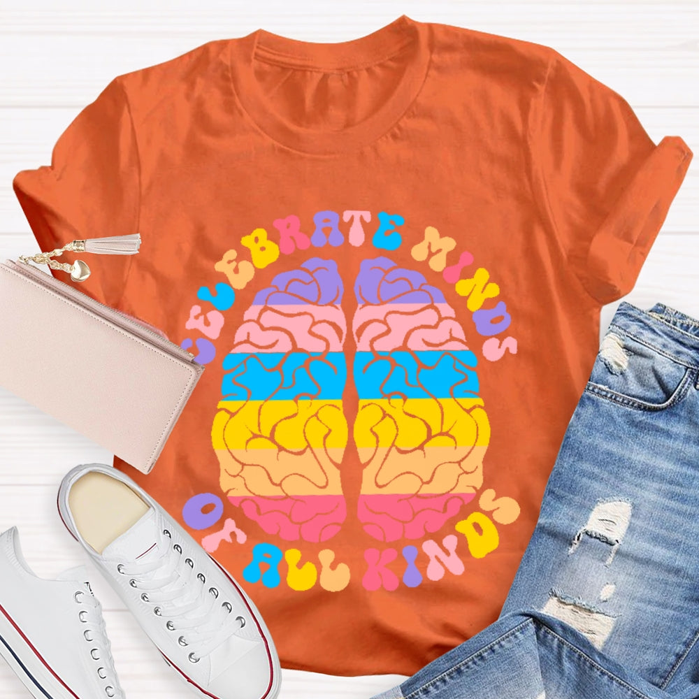 Celebrate Minds Of All Kinds Color Brain T-shirt