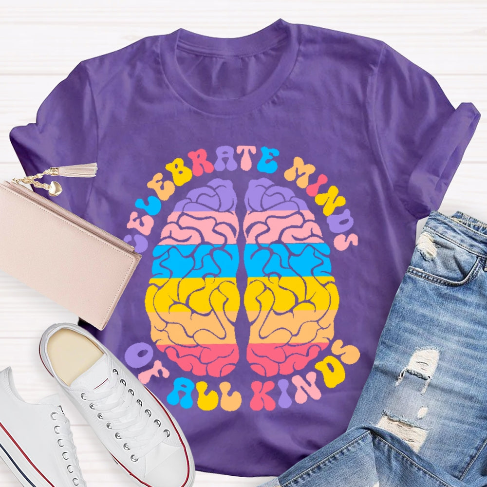 Celebrate Minds Of All Kinds Color Brain T-shirt