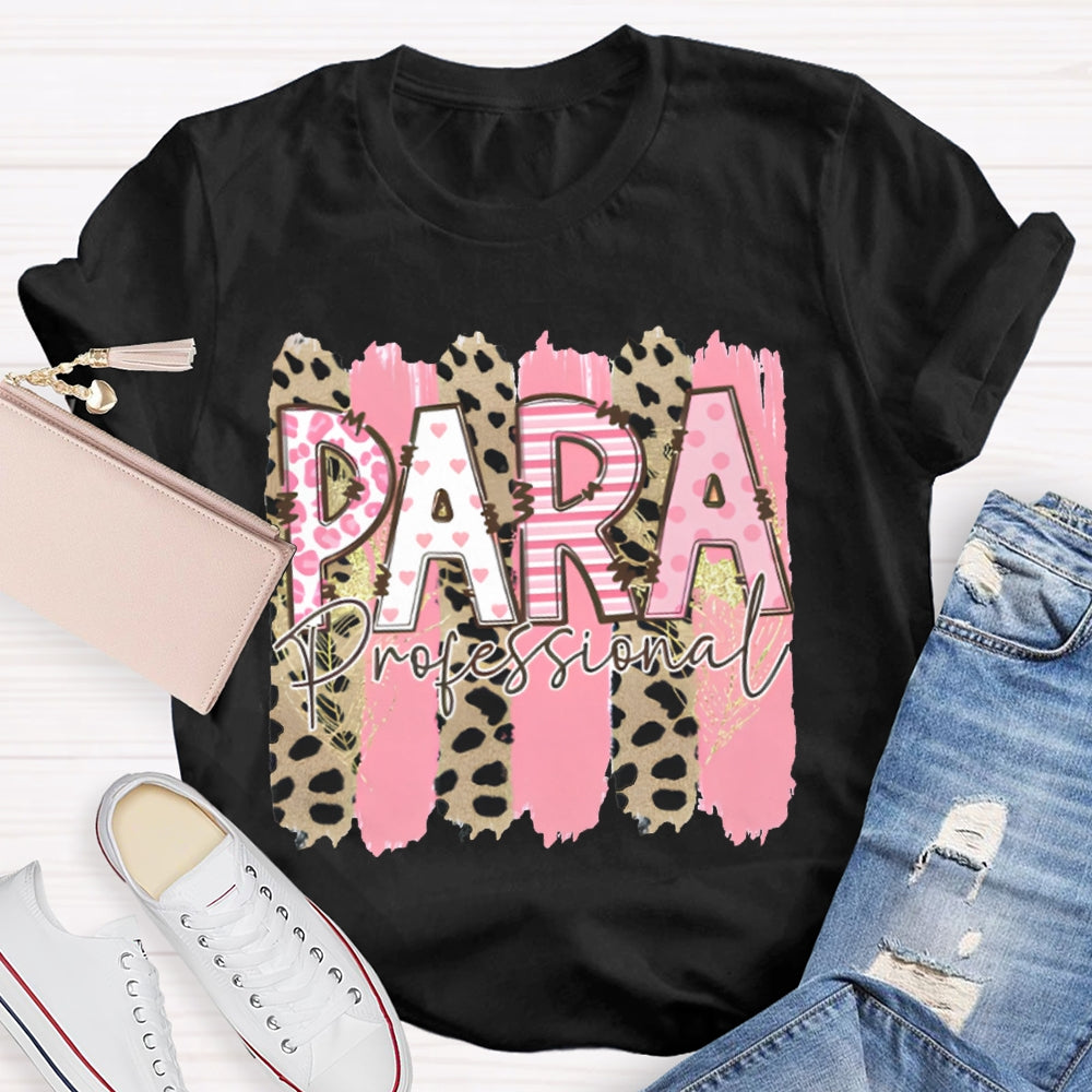 Para Professional Leopard Print And Pink Patchwork T-shirt