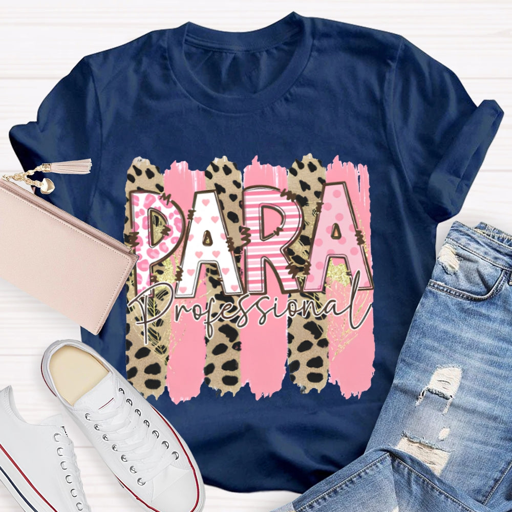 Para Professional Leopard Print And Pink Patchwork T-shirt