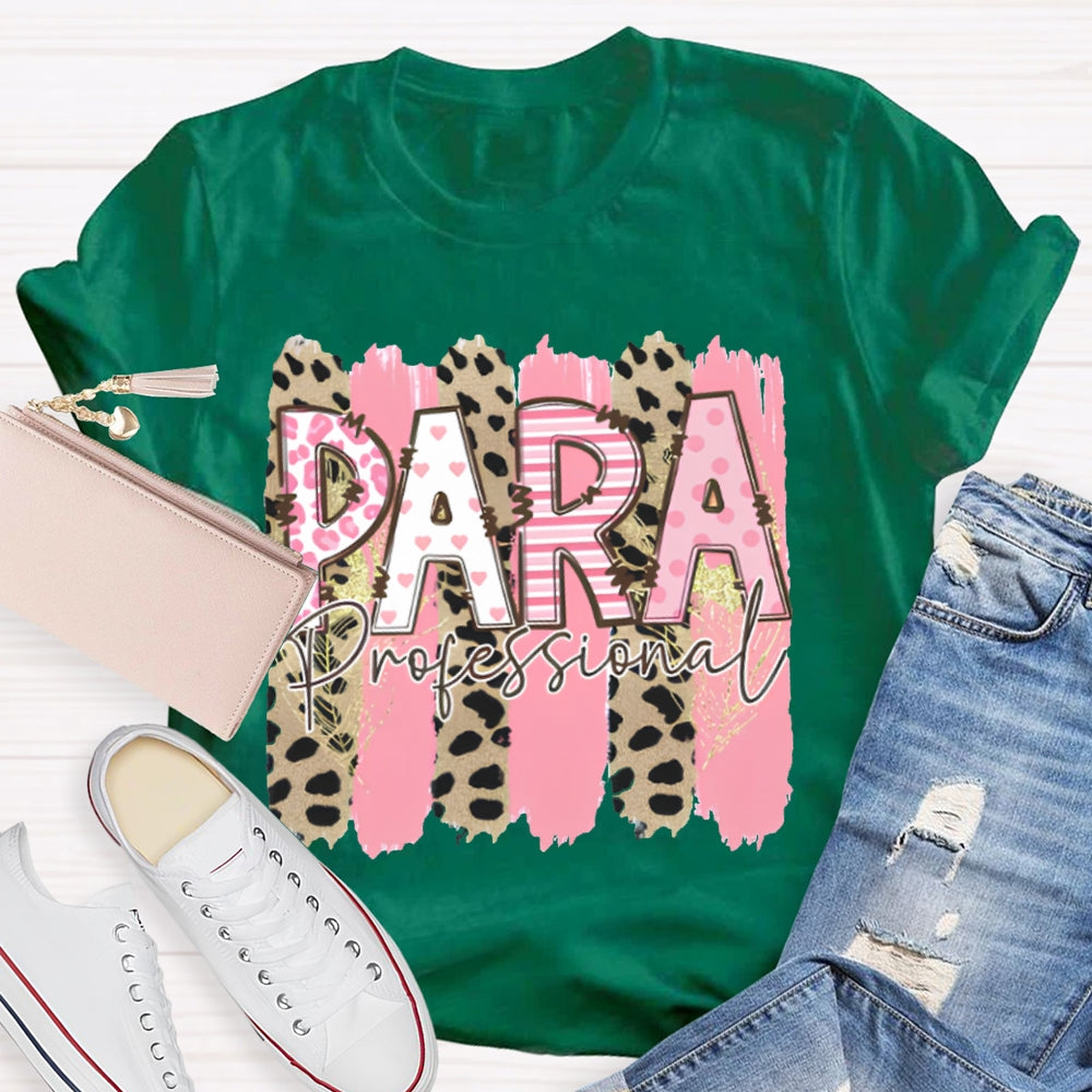 Para Professional Leopard Print And Pink Patchwork T-shirt