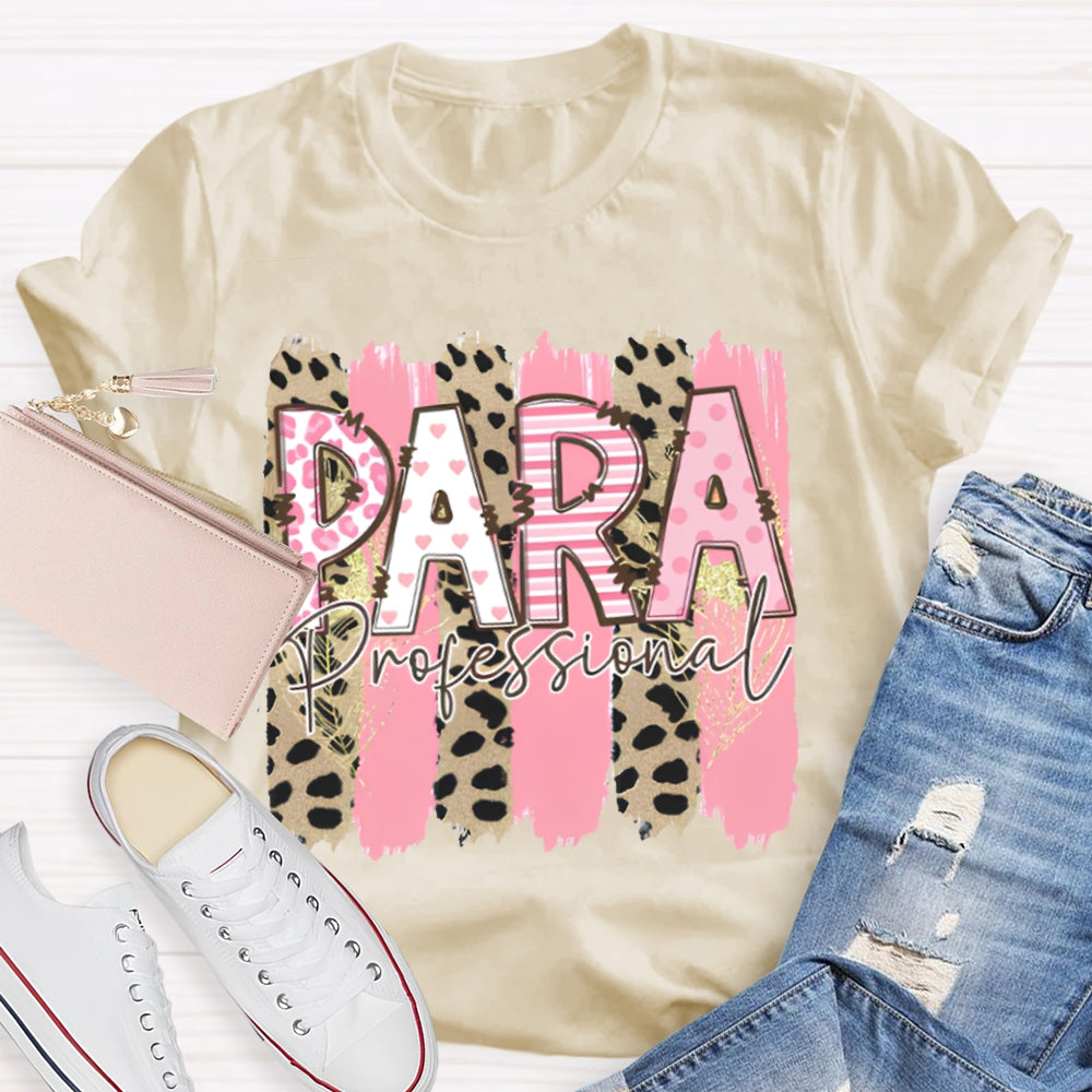 Para Professional Leopard Print And Pink Patchwork T-shirt