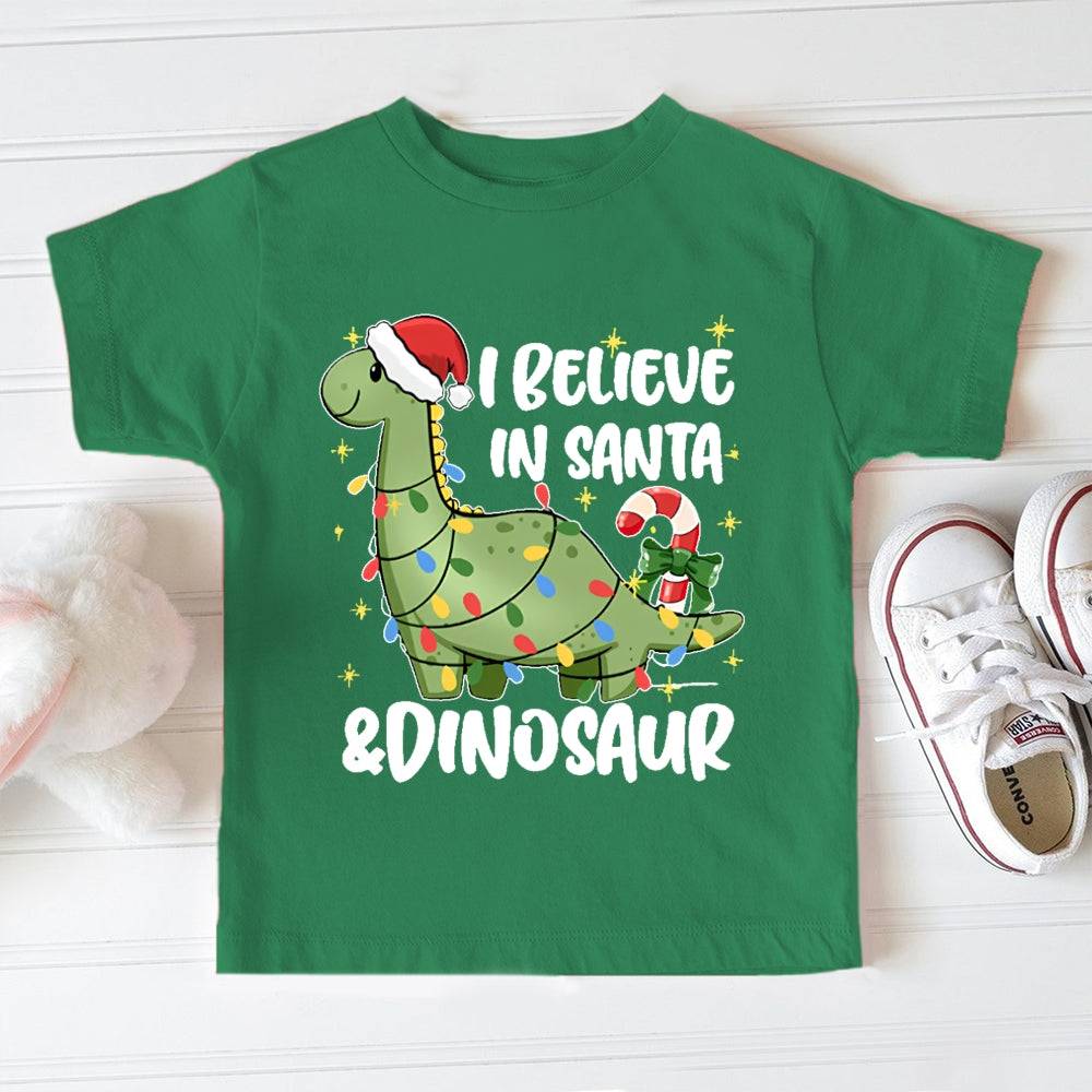 I Believe In Santa And Dinosaur Christmas Toddler T-shirts