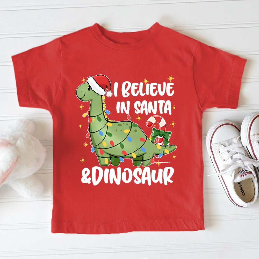 I Believe In Santa And Dinosaur Christmas Toddler T-shirts