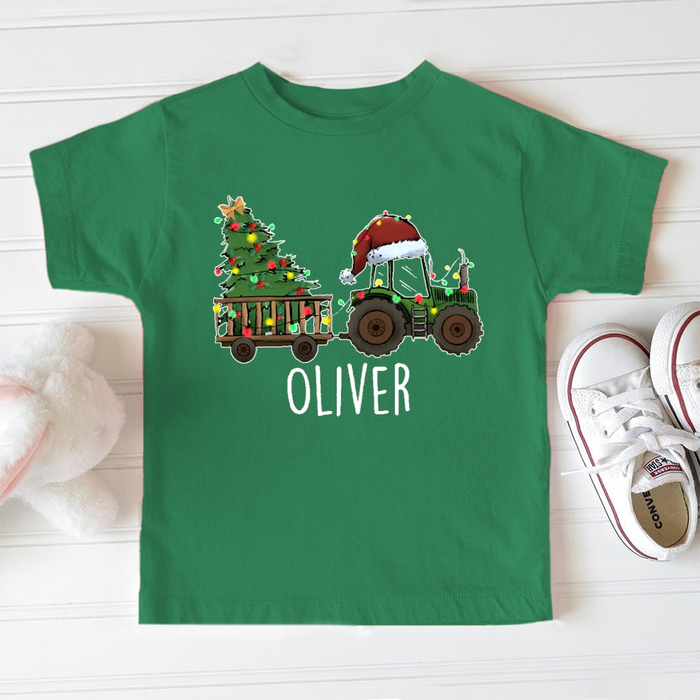 Personalized Name Christmas Tree Santa Hat Car Toddler T-shirts