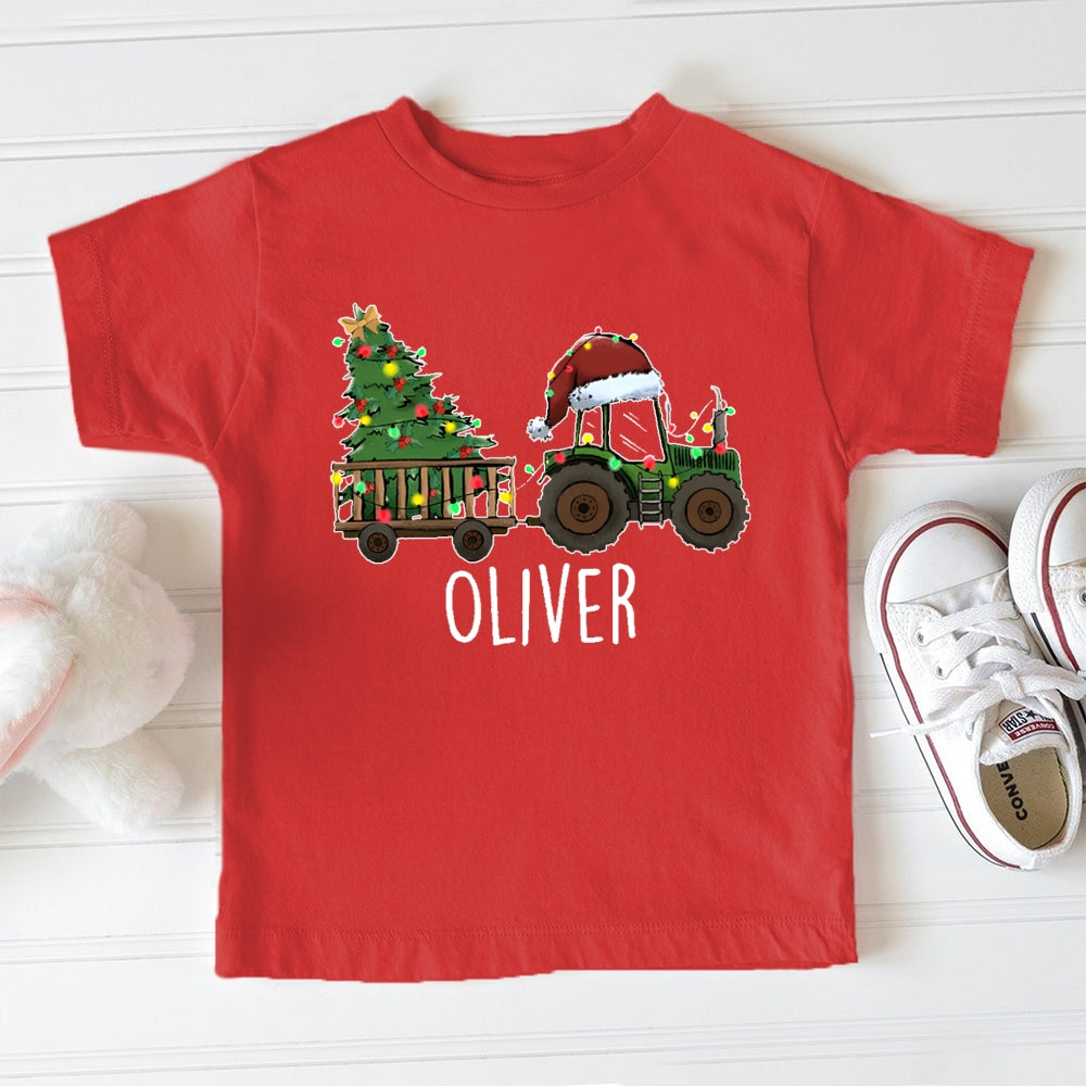 Personalized Name Christmas Tree Santa Hat Car Toddler T-shirts