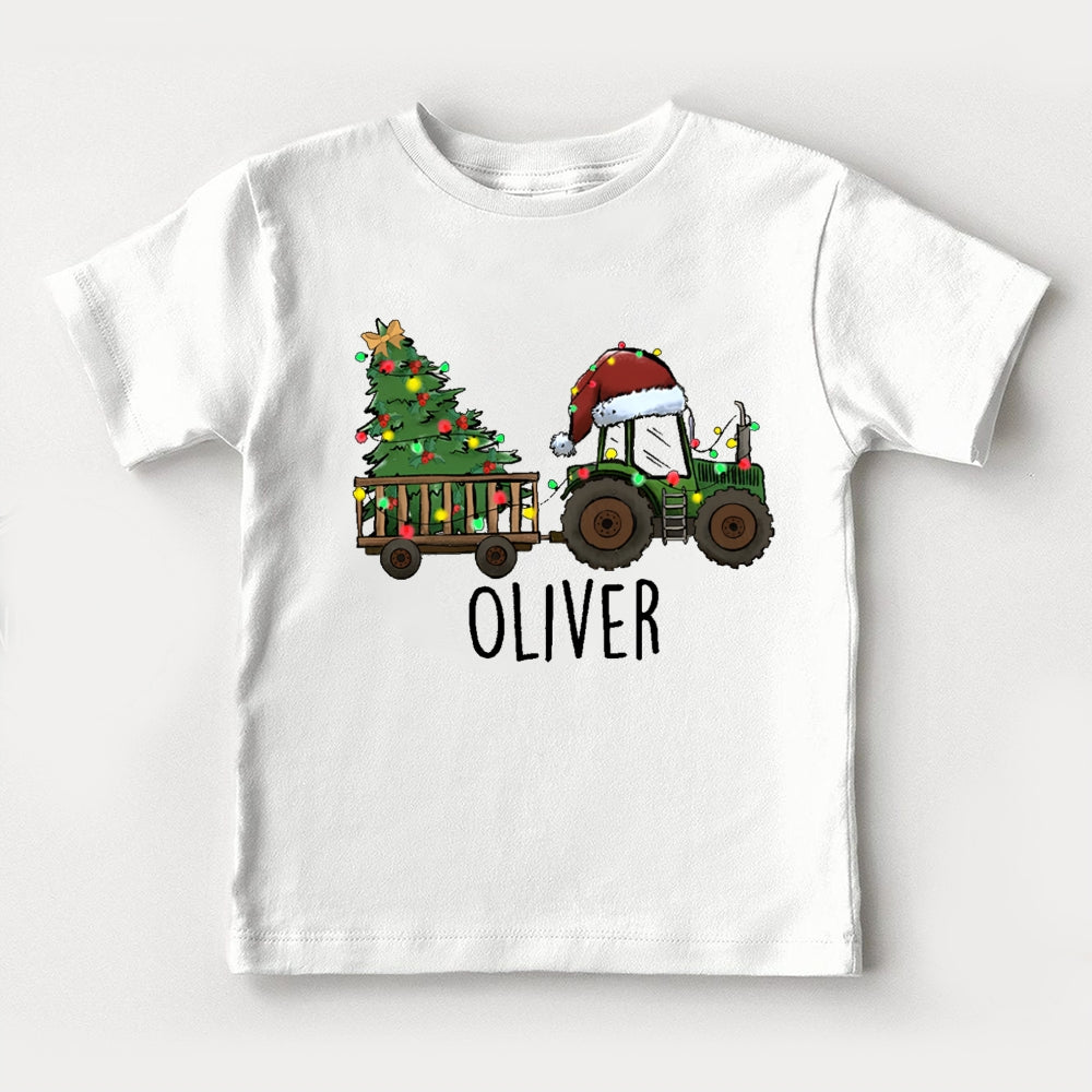 Personalized Name Christmas Tree Santa Hat Car Toddler T-shirts