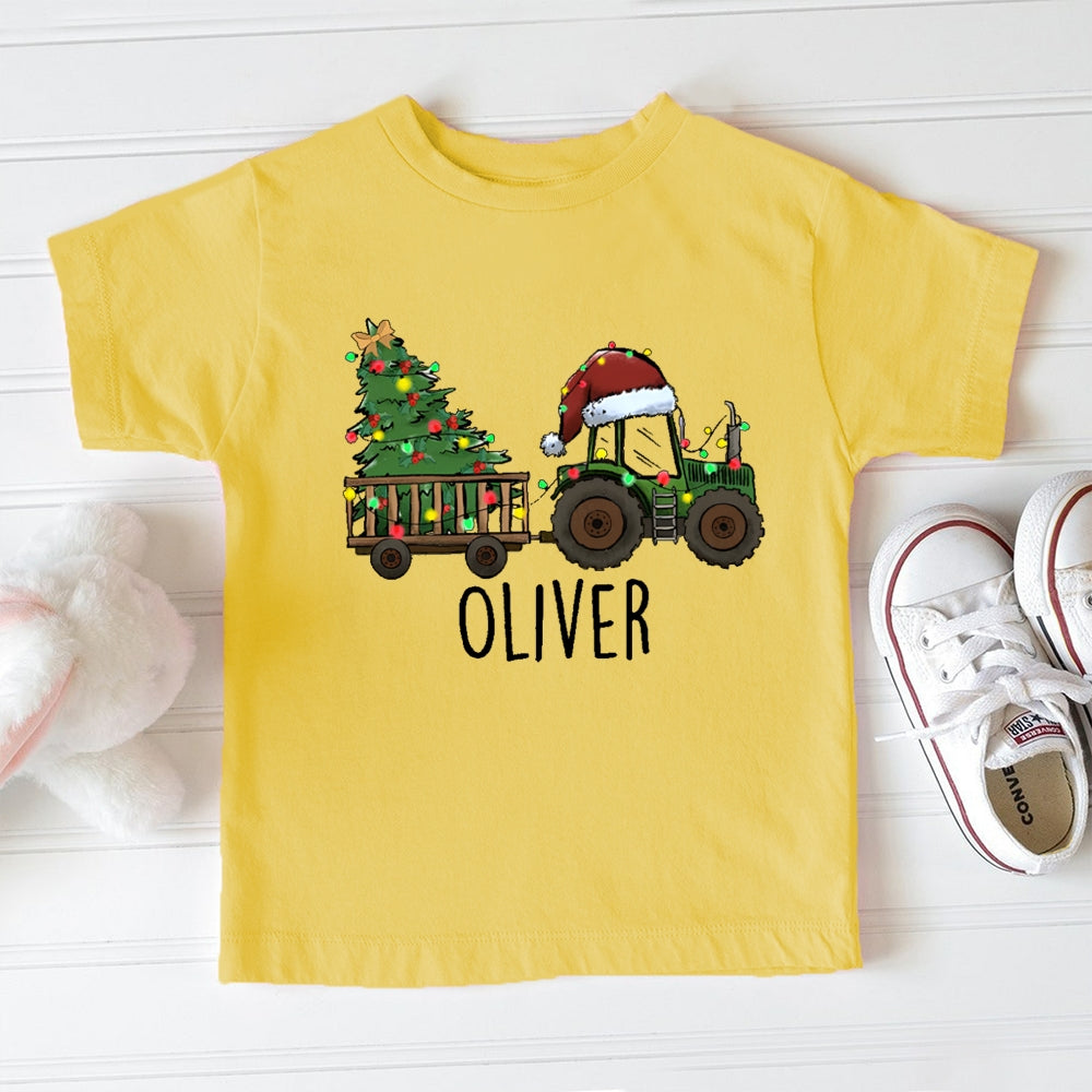 Personalized Name Christmas Tree Santa Hat Car Toddler T-shirts