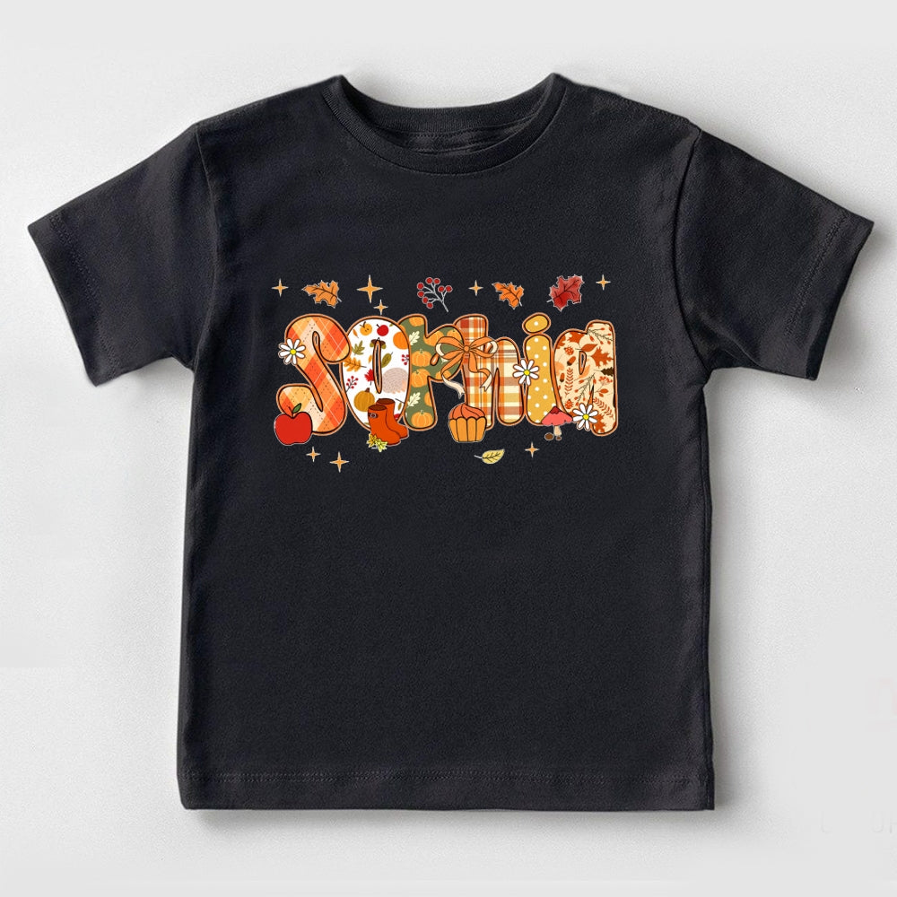 Personalized Name Maple Leaf Fall Letters Toddler T-shirts