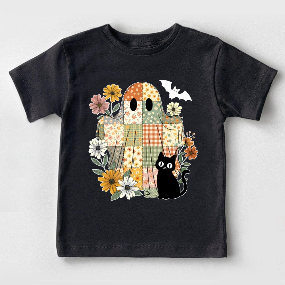 Flowers Ghost Cats Halloween Toddler T-shirts