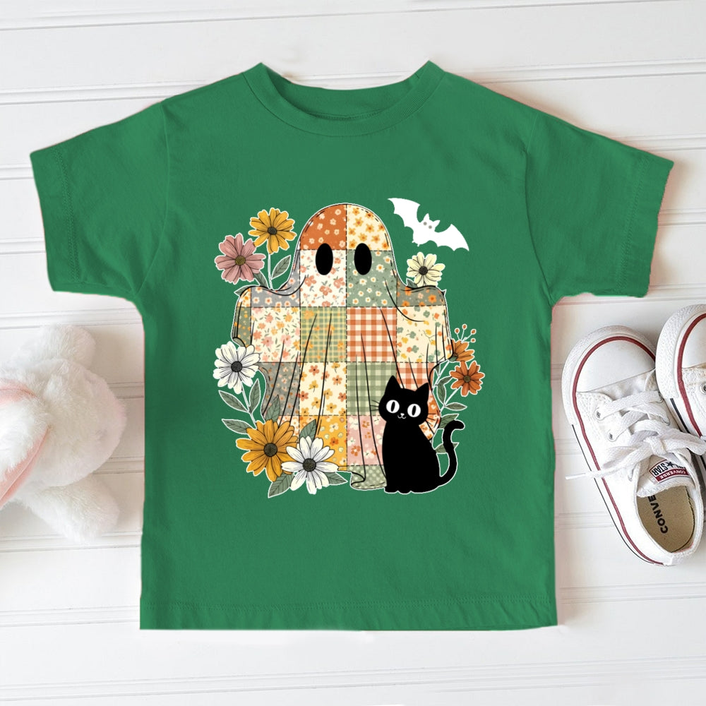 Flowers Ghost Cats Halloween Toddler T-shirts