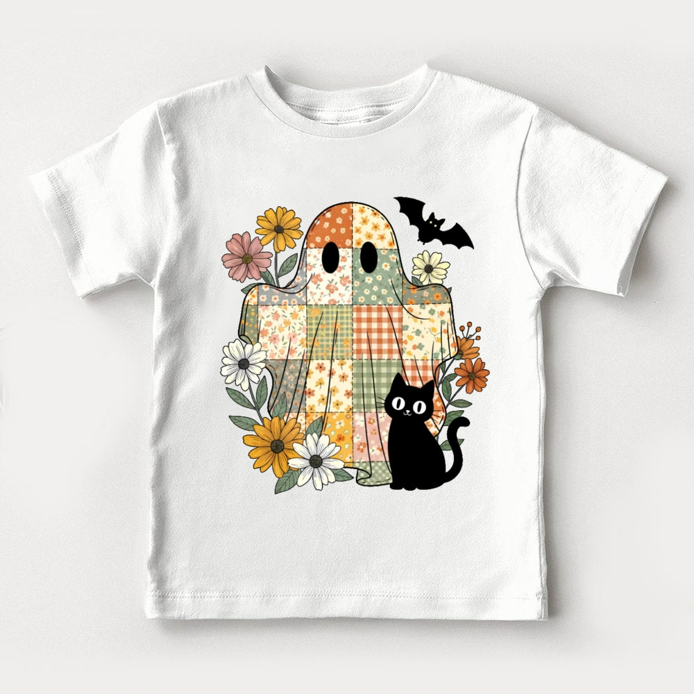 Flowers Ghost Cats Halloween Toddler T-shirts