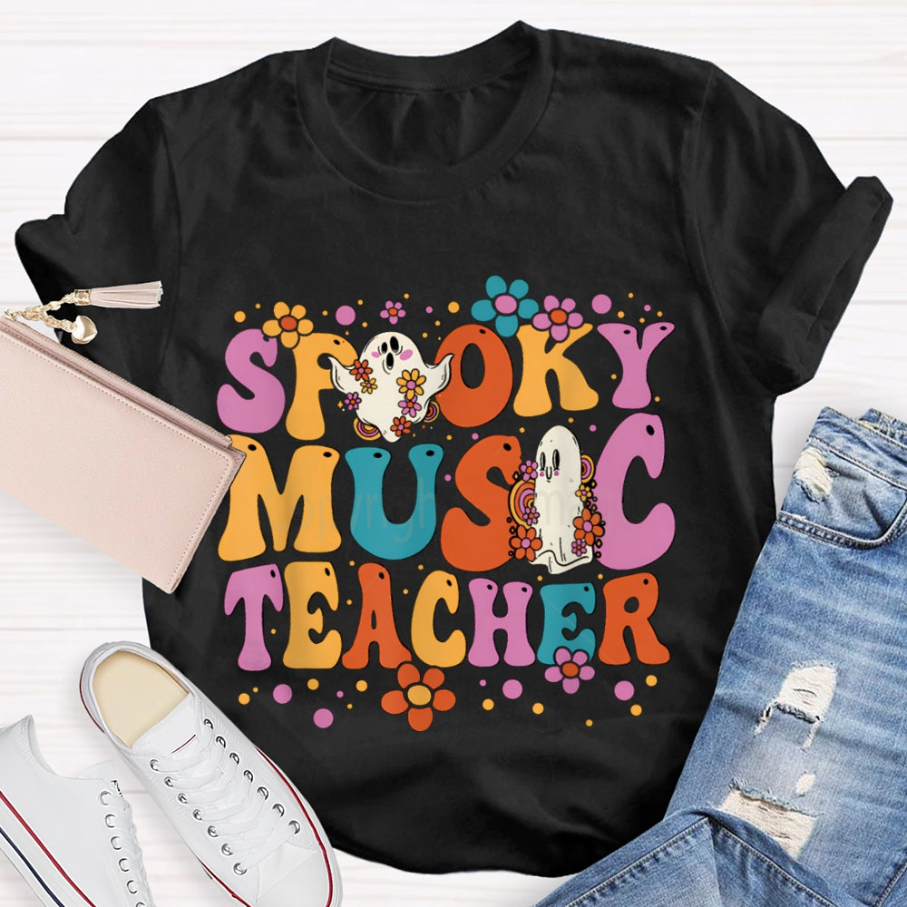 Spooky Music Teacher Colored Fonts And Ghosts Halloween T-shirt