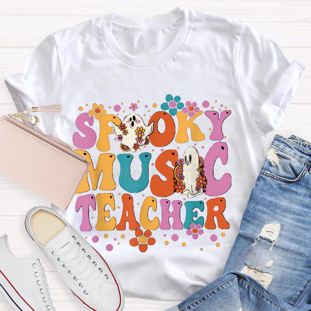 Spooky Music Teacher Colored Fonts And Ghosts Halloween T-shirt