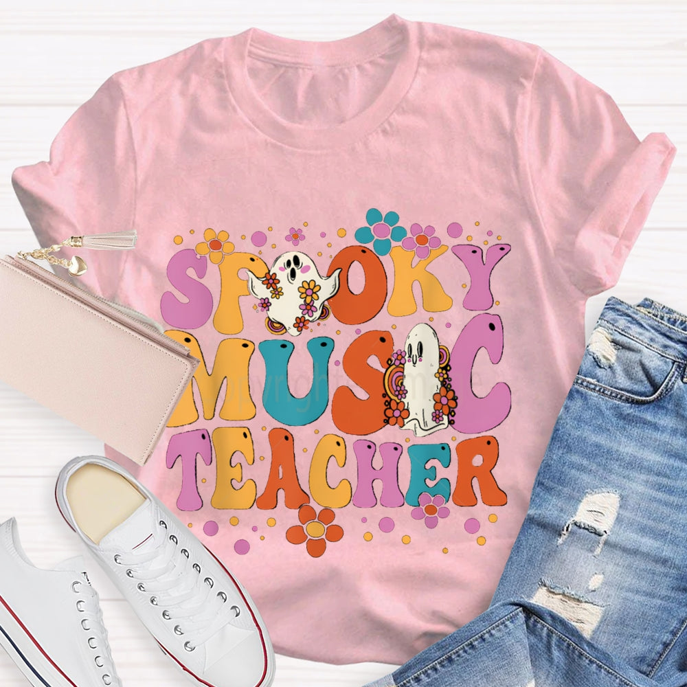 Spooky Music Teacher Colored Fonts And Ghosts Halloween T-shirt