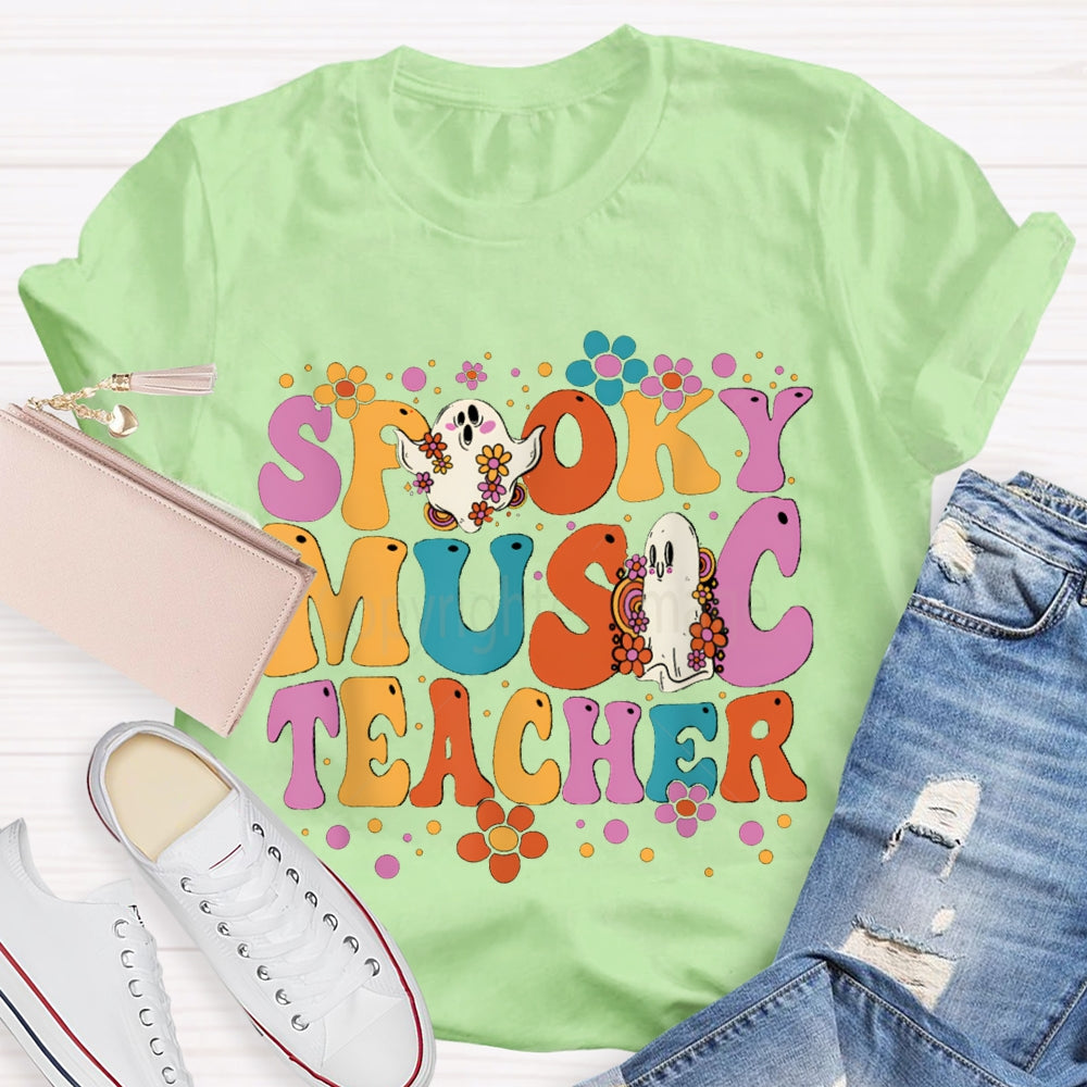 Spooky Music Teacher Colored Fonts And Ghosts Halloween T-shirt