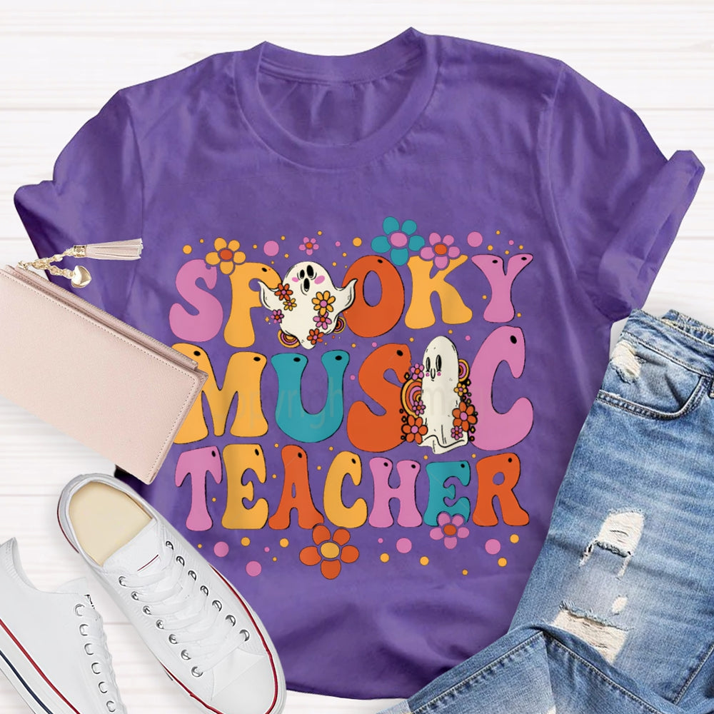 Spooky Music Teacher Colored Fonts And Ghosts Halloween T-shirt