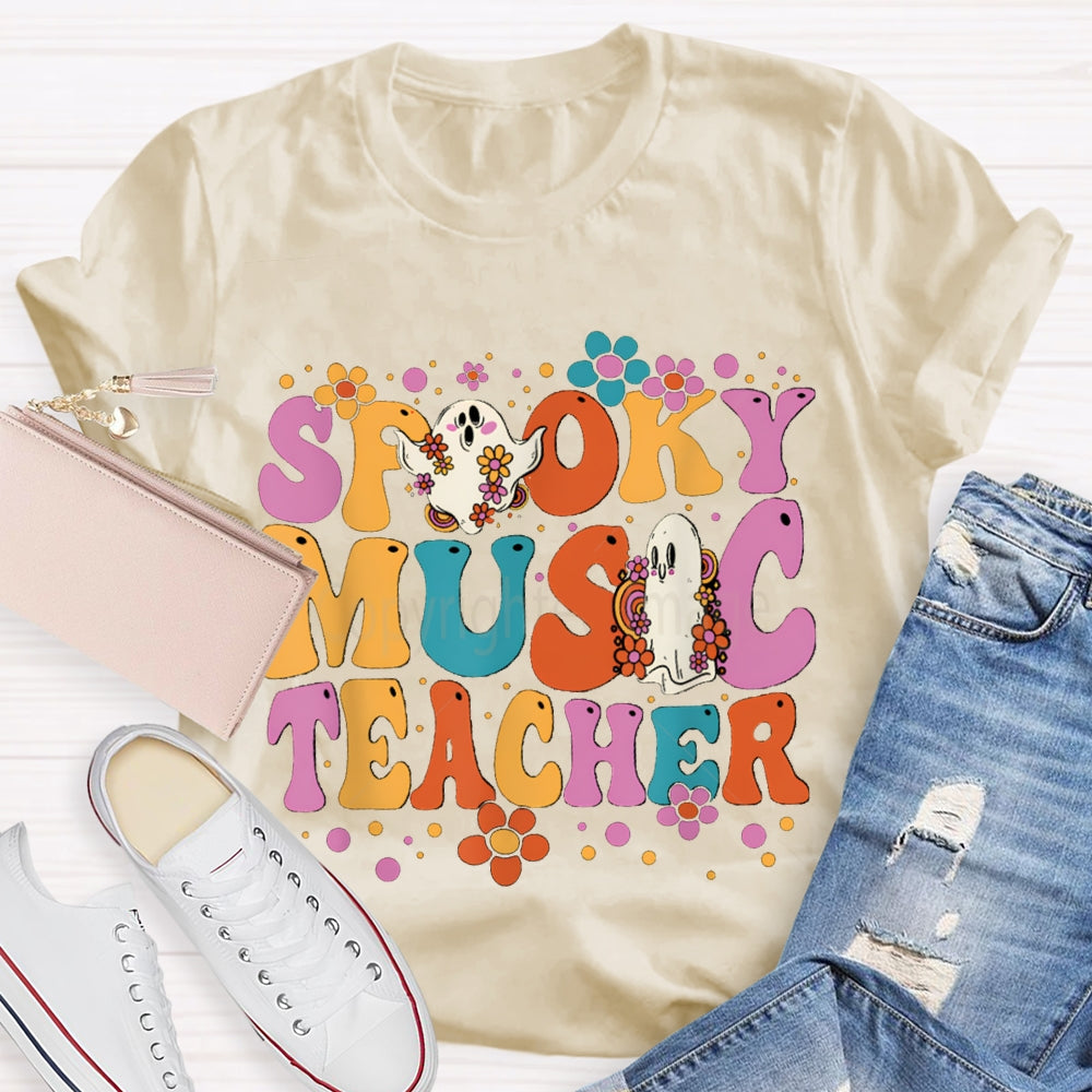 Spooky Music Teacher Colored Fonts And Ghosts Halloween T-shirt
