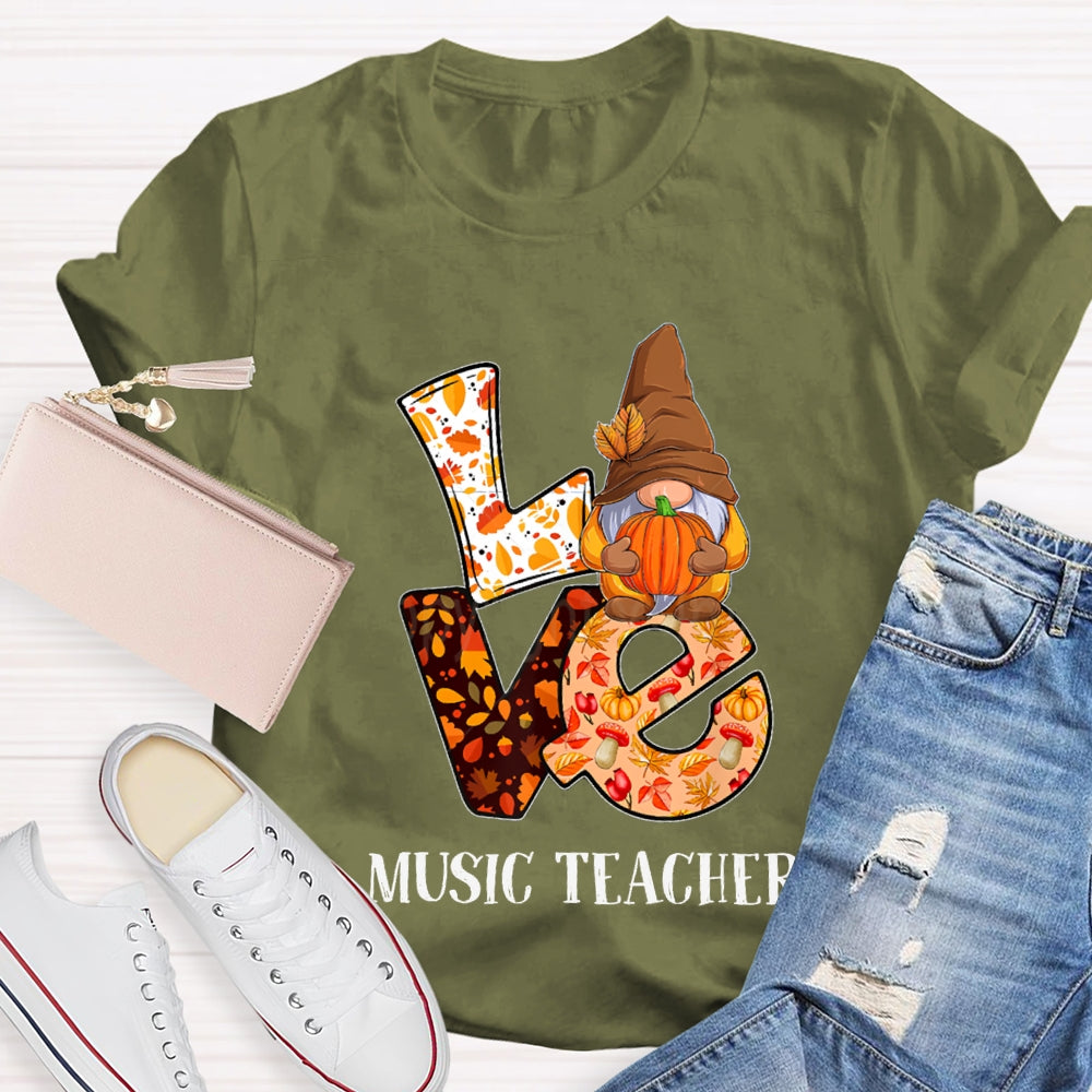 Love Is For Music Teacher Maple Leaf And Pumpkin Font T-shirt