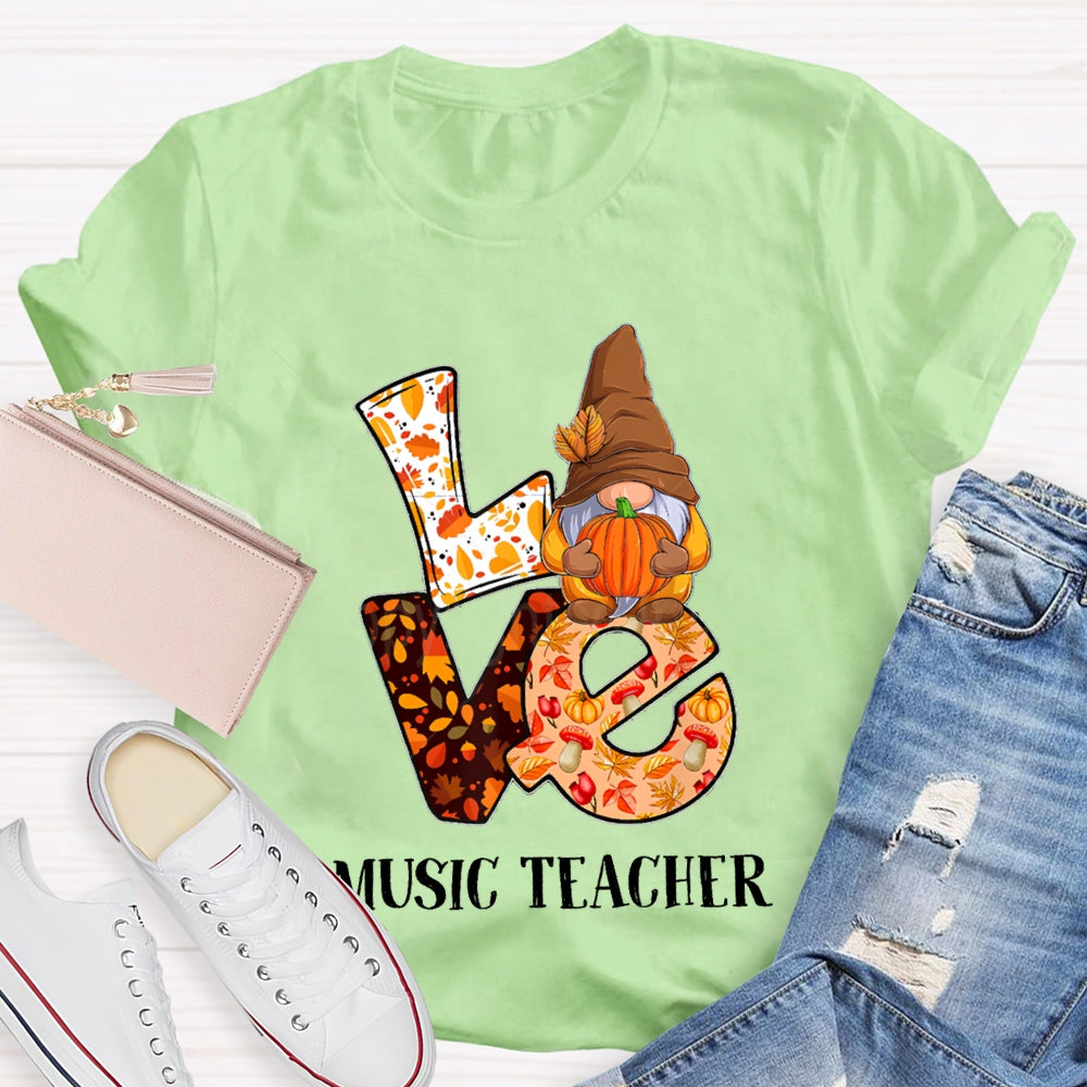 Love Is For Music Teacher Maple Leaf And Pumpkin Font T-shirt