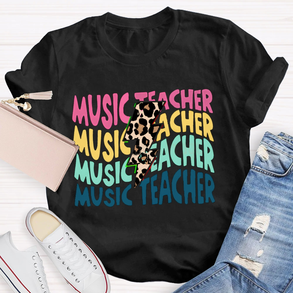 Music Teacher Colorful Fonts And Leopard Print Arrows T-shirt