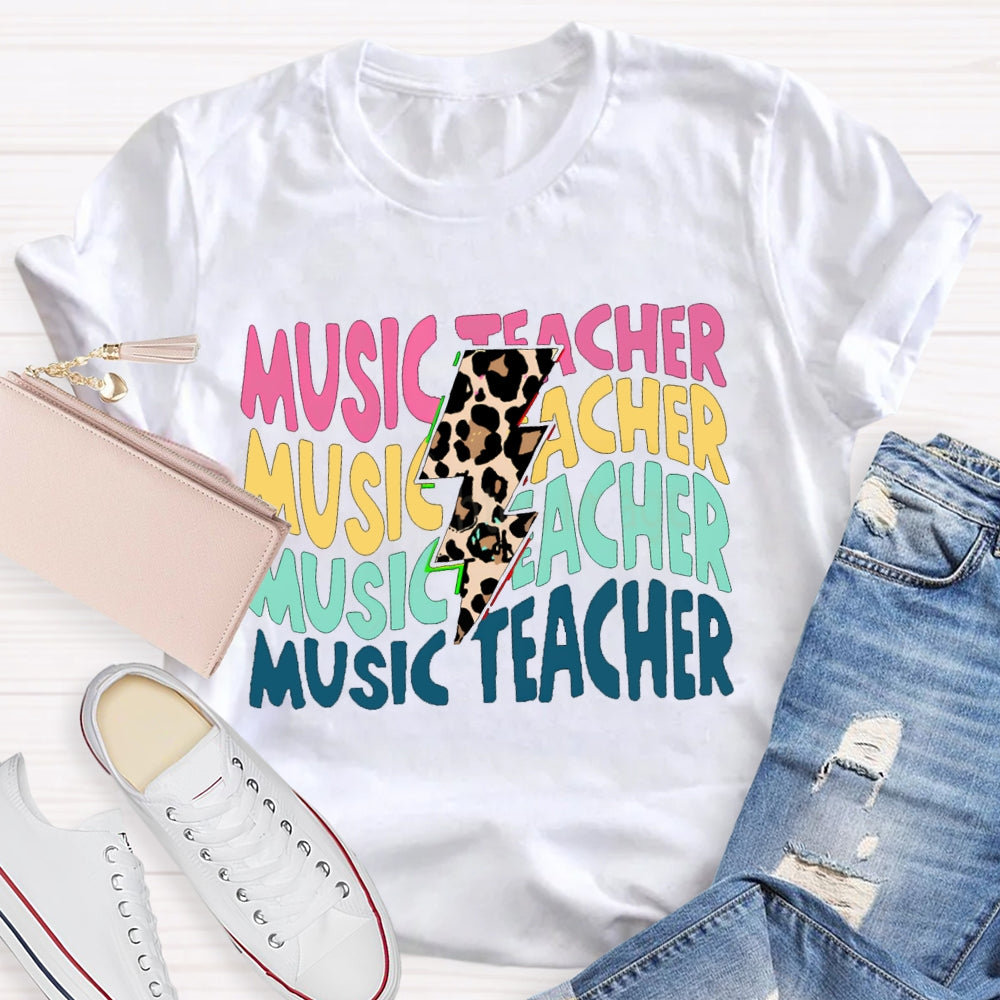 Music Teacher Colorful Fonts And Leopard Print Arrows T-shirt