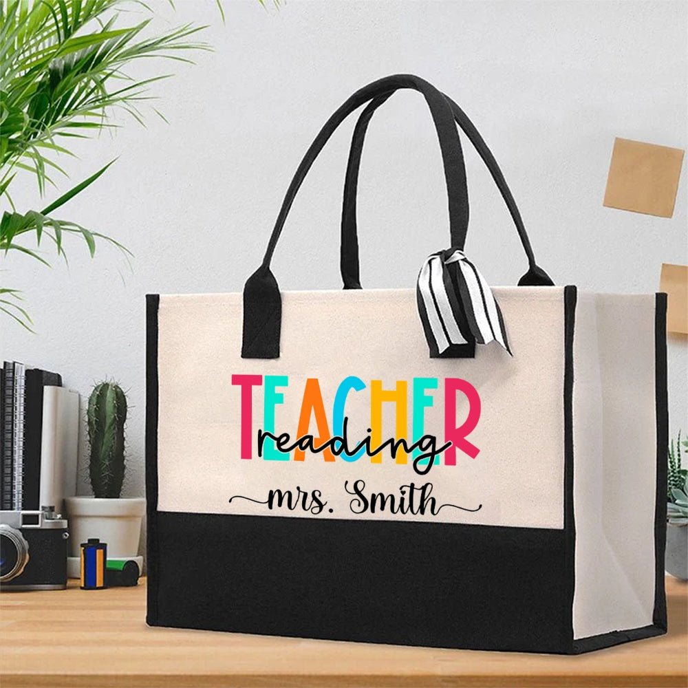 Personalized Reading Teacher Name Colorful Printed Cotton Tote Bag