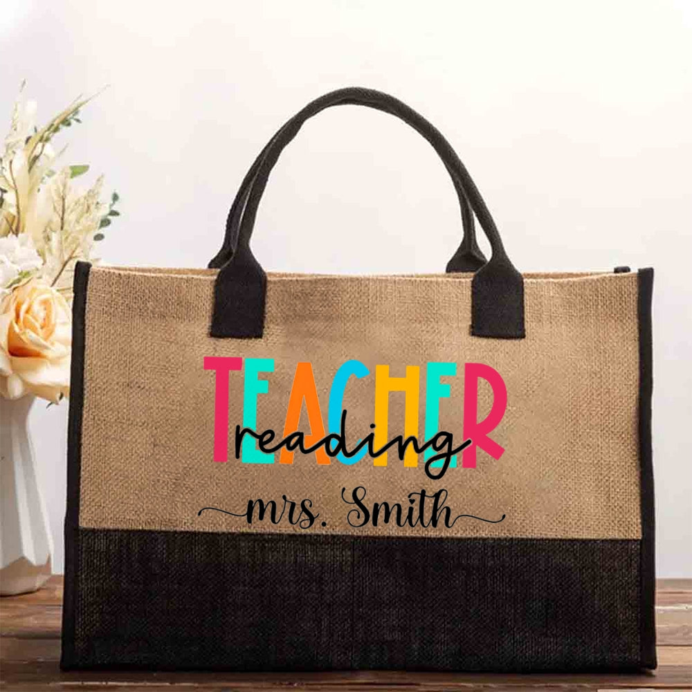 Personalized Reading Teacher Name Colorful Printed Cotton Tote Bag
