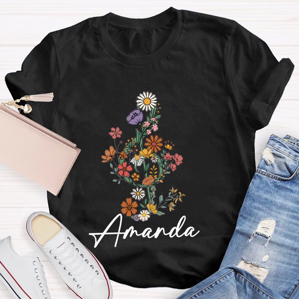 Personalized Name Flower Notes T-Shirt