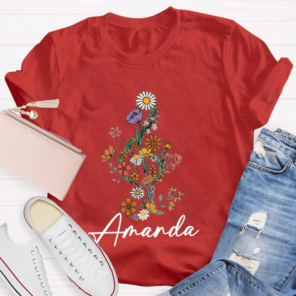 Personalized Name Flower Notes T-Shirt