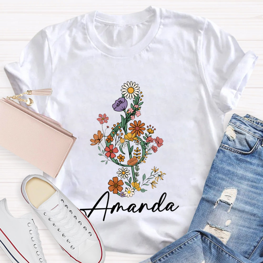 Personalized Name Flower Notes T-Shirt