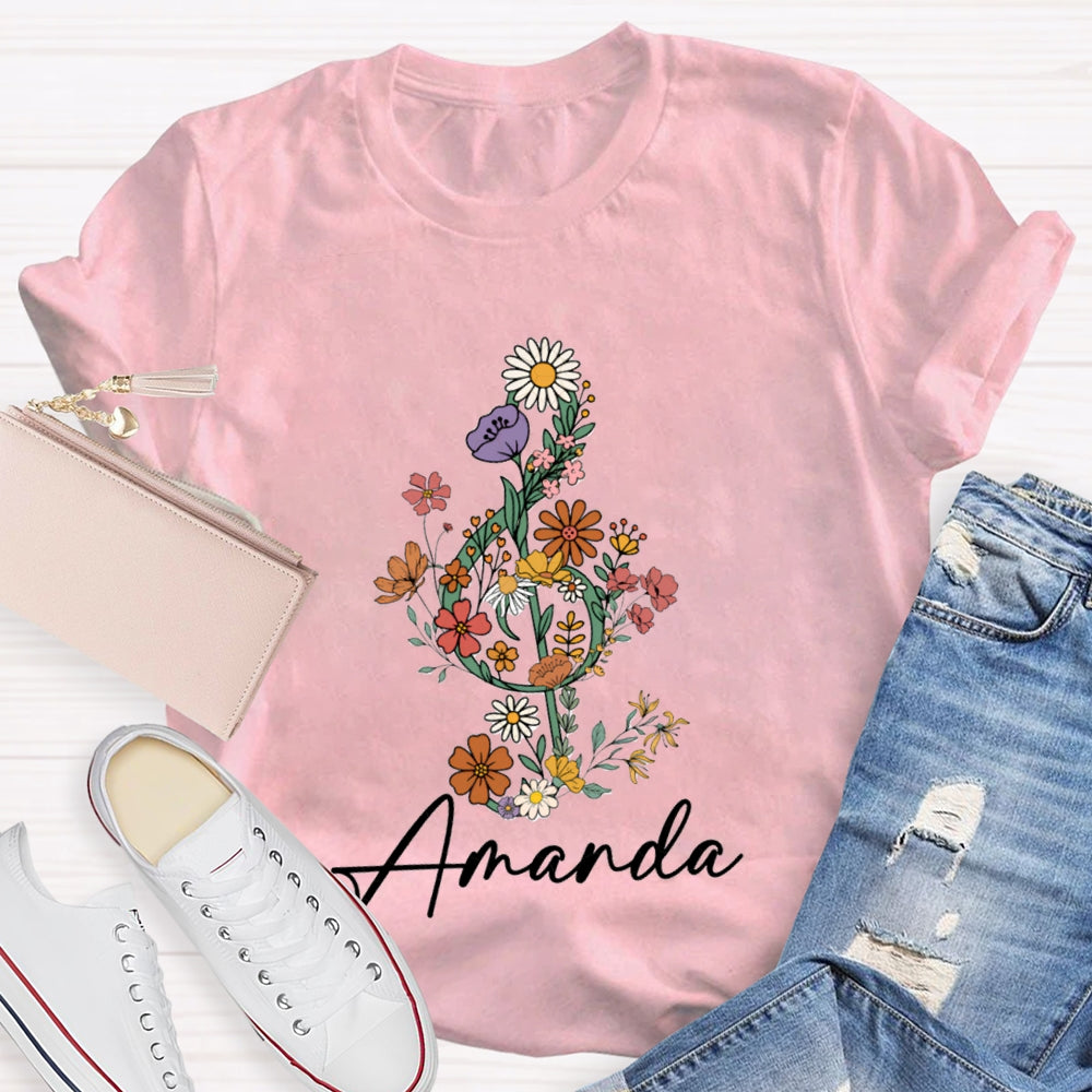 Personalized Name Flower Notes T-Shirt
