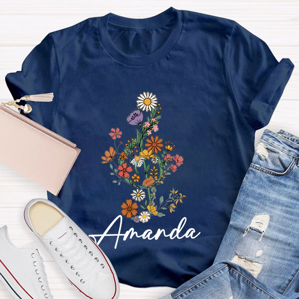 Personalized Name Flower Notes T-Shirt