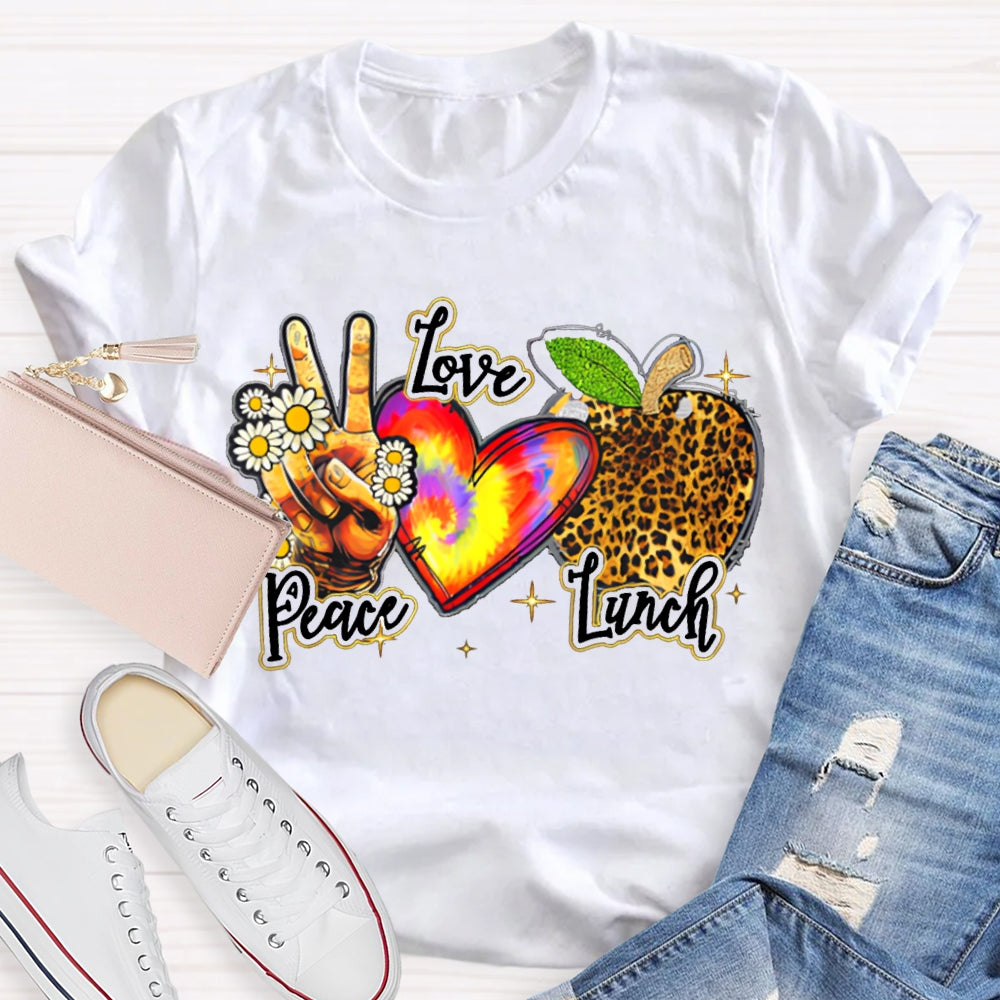 Peace Love Lunch Tie-Dye Hearts And Leopard-Print Apples T-shirt