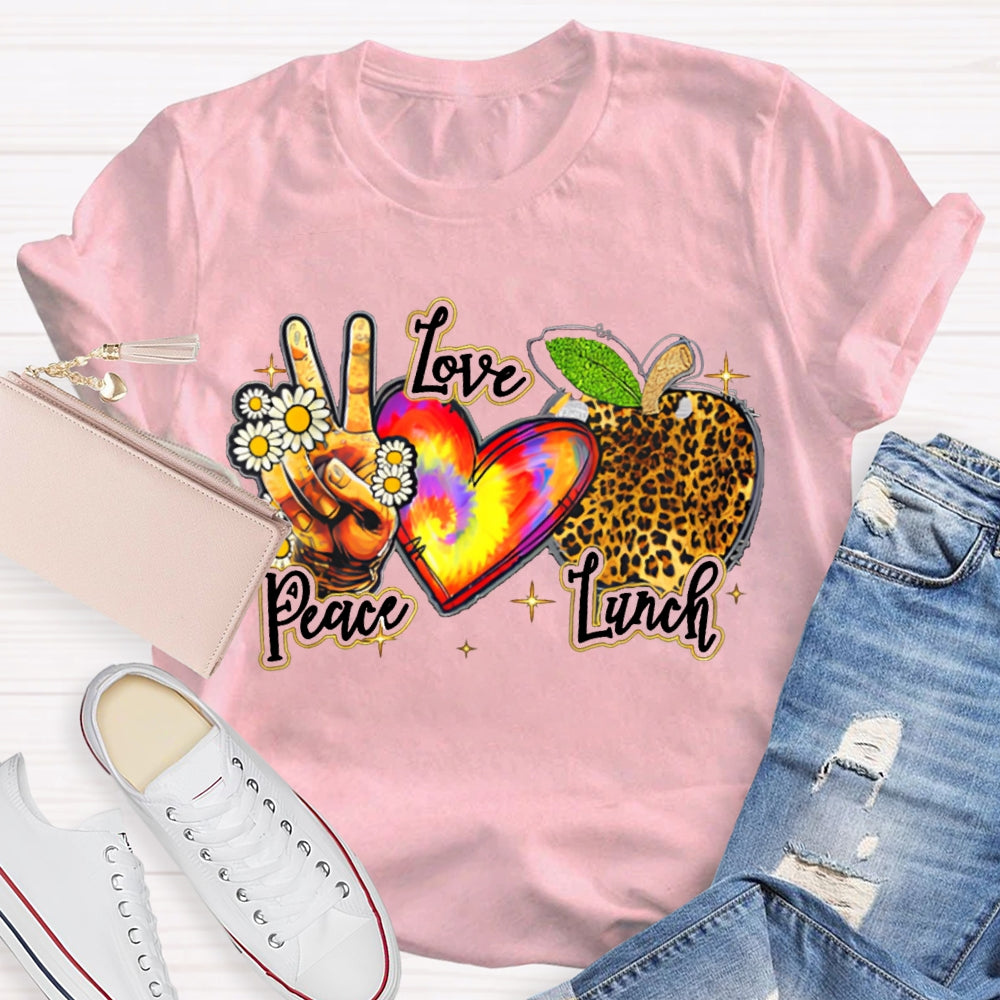 Peace Love Lunch Tie-Dye Hearts And Leopard-Print Apples T-shirt