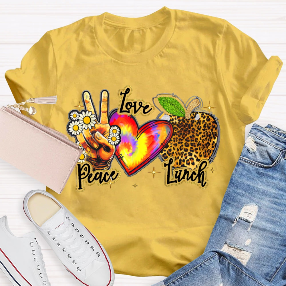 Peace Love Lunch Tie-Dye Hearts And Leopard-Print Apples T-shirt