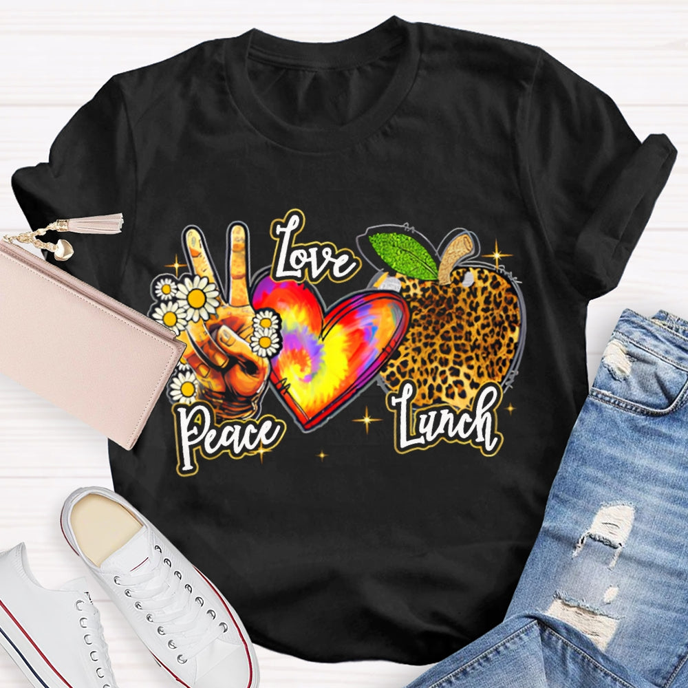 Peace Love Lunch Tie-Dye Hearts And Leopard-Print Apples T-shirt