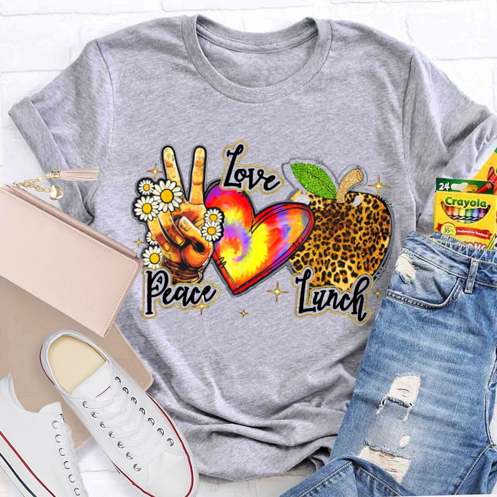 Peace Love Lunch Tie-Dye Hearts And Leopard-Print Apples T-shirt
