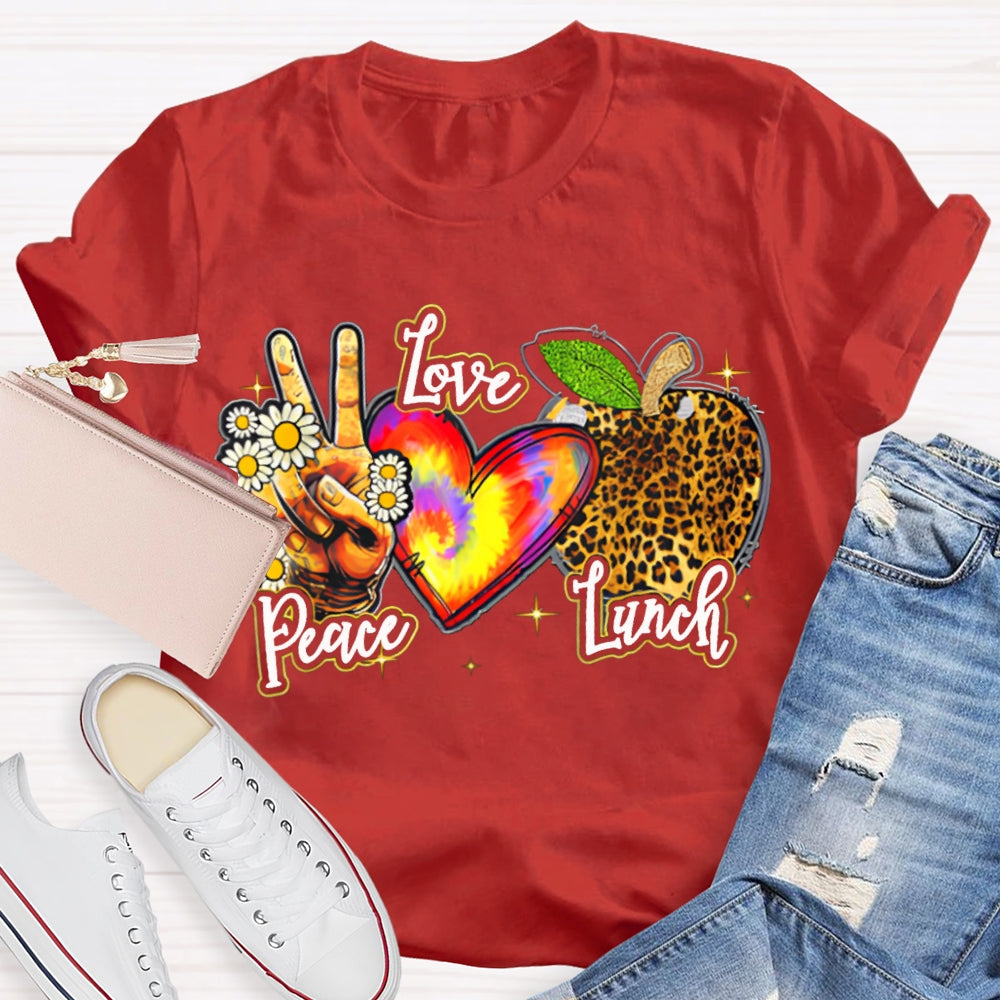 Peace Love Lunch Tie-Dye Hearts And Leopard-Print Apples T-shirt