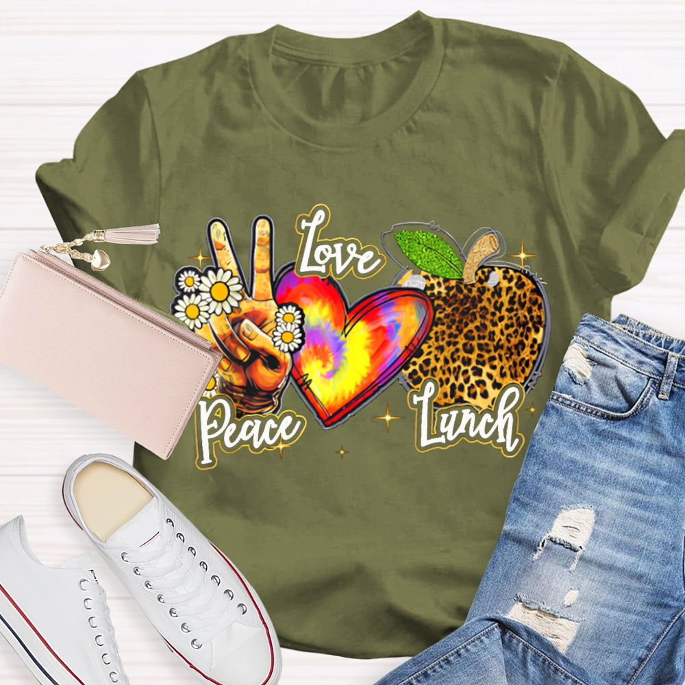 Peace Love Lunch Tie-Dye Hearts And Leopard-Print Apples T-shirt