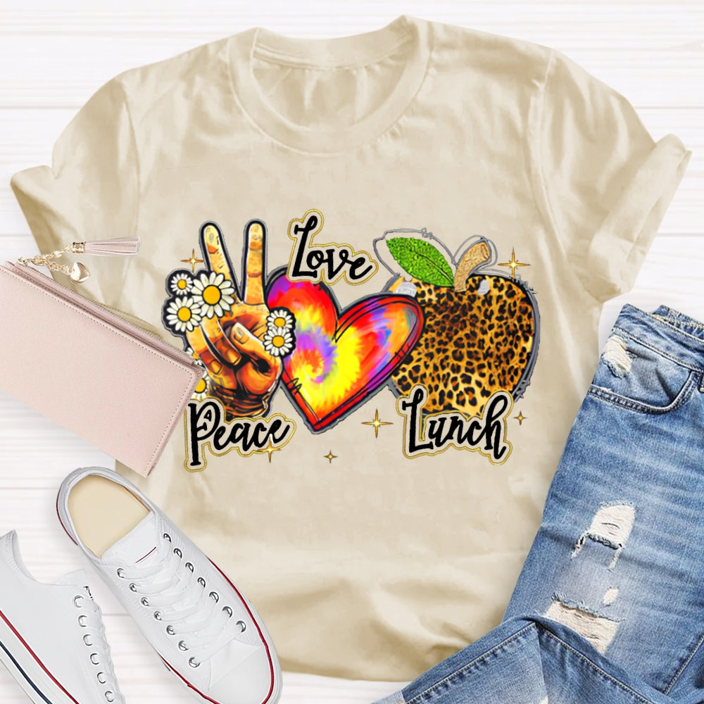 Peace Love Lunch Tie-Dye Hearts And Leopard-Print Apples T-shirt