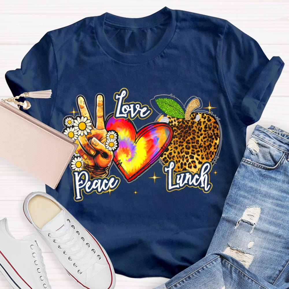 Peace Love Lunch Tie-Dye Hearts And Leopard-Print Apples T-shirt