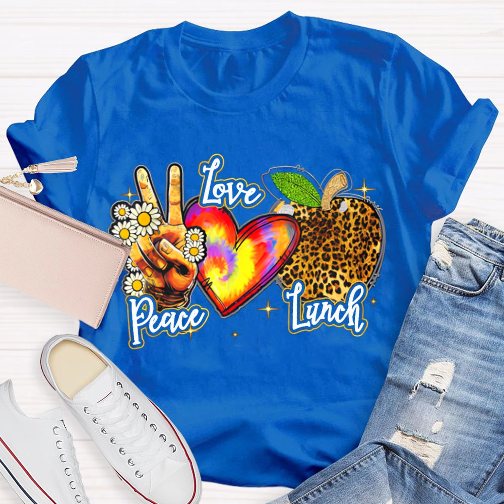 Peace Love Lunch Tie-Dye Hearts And Leopard-Print Apples T-shirt