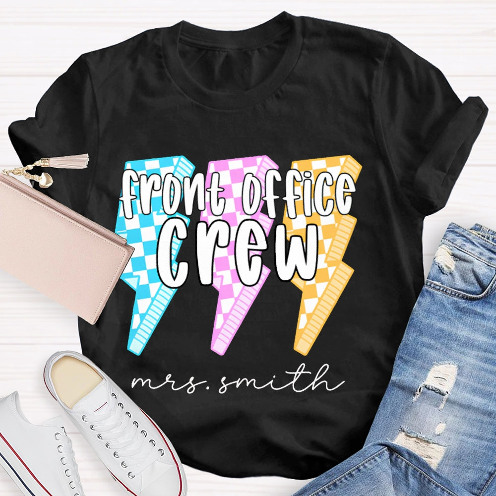 Personalized Name Front Office Crew Checkered Lightning T-shirt