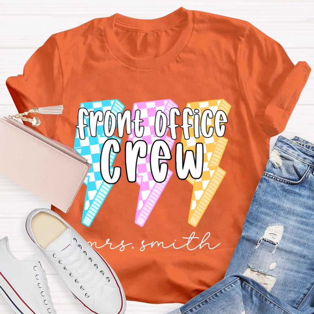Personalized Name Front Office Crew Checkered Lightning T-shirt