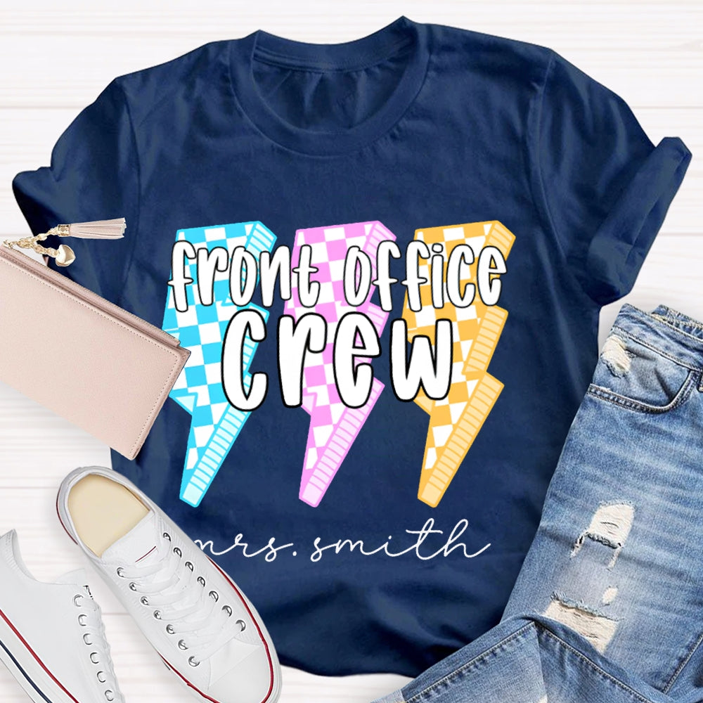 Personalized Name Front Office Crew Checkered Lightning T-shirt