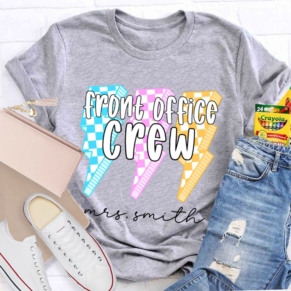 Personalized Name Front Office Crew Checkered Lightning T-shirt