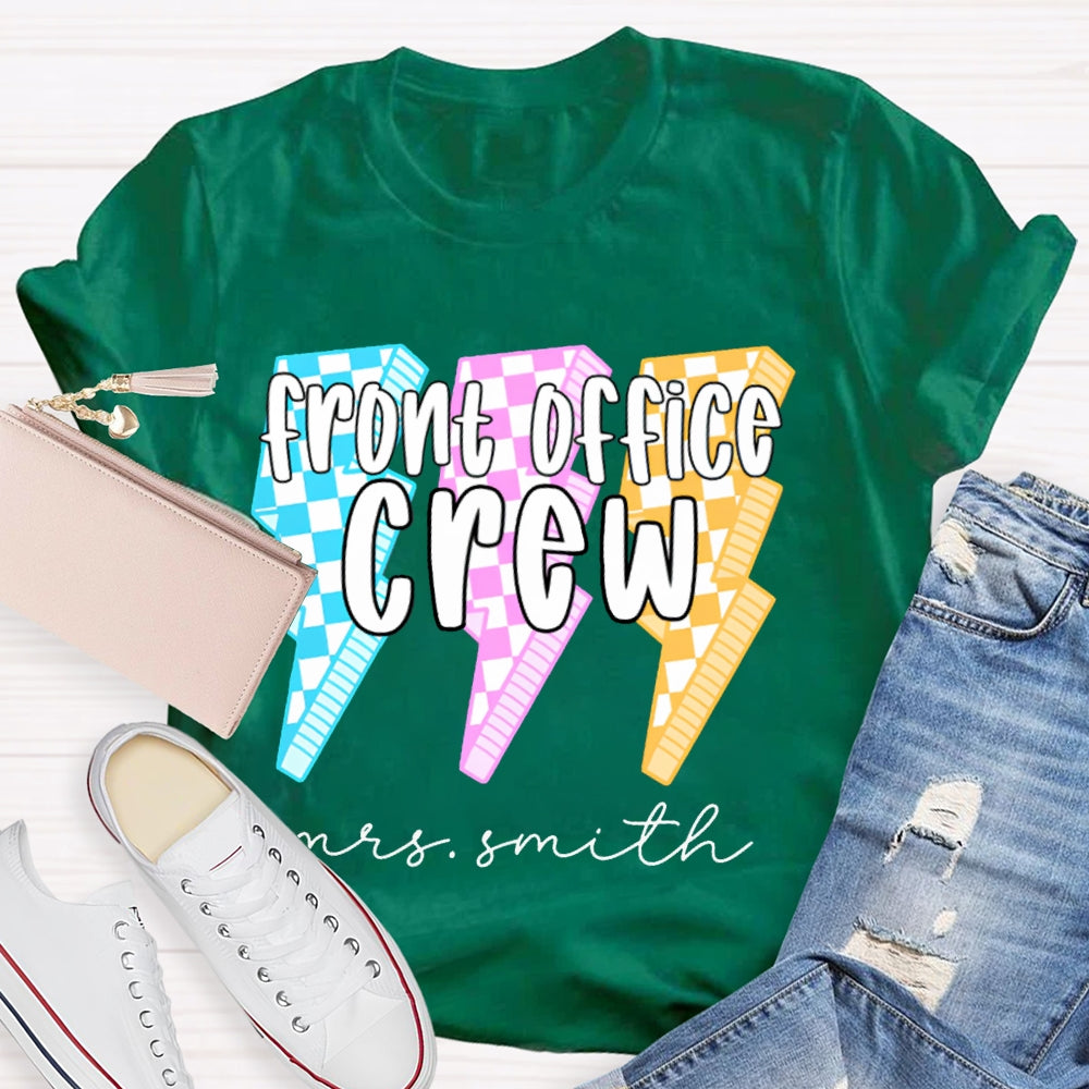 Personalized Name Front Office Crew Checkered Lightning T-shirt